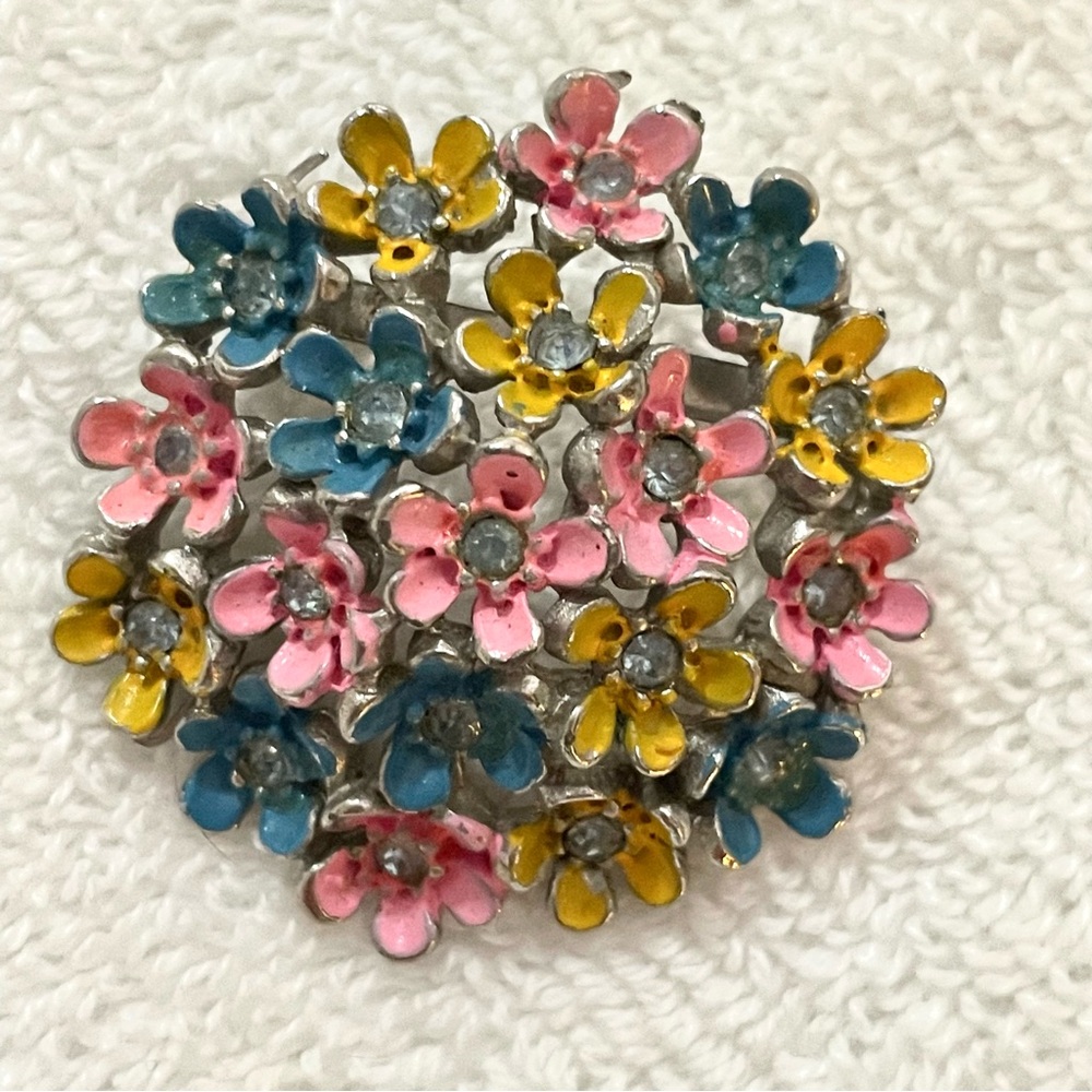 Vintage Brooch with Colorful Flowers